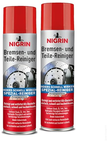 NIGRIN Bremsenreiniger, Motor-Teilereiniger, zur Entfettung von Bremsen-, Motor- und Maschinenteilen, 2er-Pack 500 ml Sprühdose