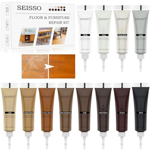 SEISSO Laminat Reparaturset, 12 Farben Möbel Reparatur Holzmarker (Holzspachtelmasse Reparaturset (12-teilig))