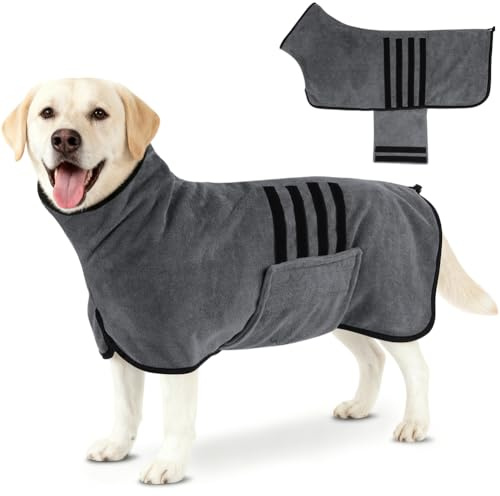 AOOTE Hundebademantel aus Mikrofaser,Bademantel für Hunde mit Klettverschluss und Verstellbarem Schrumpfband,Extra Saugfähig und Schnelltrocknend,Hundebademantel für mittlere und große Hunde,L