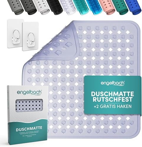 Engelbach® Duschmatte rutschfest 53x53cm inkl. 2 Haken - Antibakteriell & BPA-frei - Duscheinlage, Antirutschmatte - Waschmaschinen geeignet und schimmelresistent
