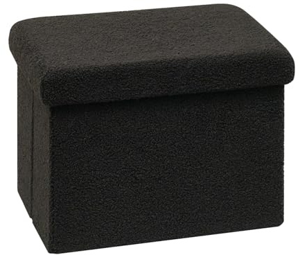 Bonlife Sitzhocker mit Stauraum, Faltbare Sitzwürfel mit Deckel, 42cm | Stilvolle Hocker, Fleece Fußbank Truhen Aufbewahrungsbox, für Schlafzimmer Wohnzimmer Flur, Schwarz, 42x32x32cm