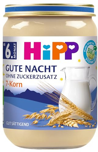 HiPP Gute Nacht 7-Korn (6 x 190g), Abendbrei ab 6. Monat, ohne Zuckerzusatz, gut sättigend, in bester Bio-Qualität
