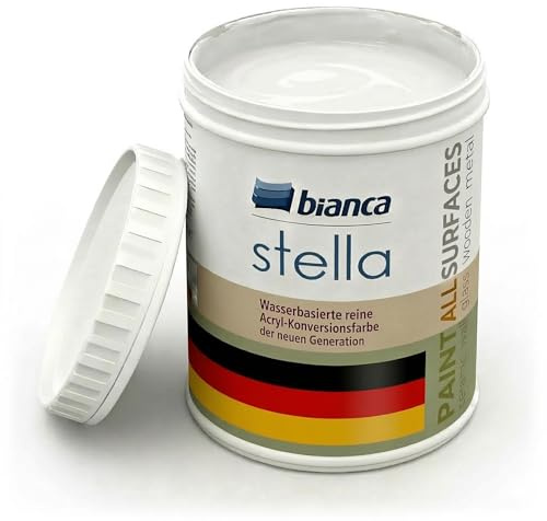 Bianca Stella Universalfarbe Ohne Schleifen - Wasserbasierte Parfümierte Renoiverfarbe für Möbel, Holz, Fliesen, Metall & Kunststoff - Weiß, Glänzend, Kratzfest, Hochdeckend, 1000ml