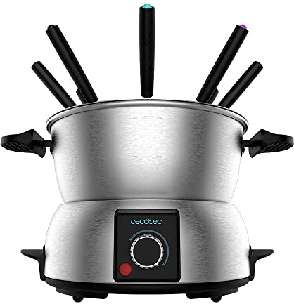 Cecotec elektisches FunGourmee Fondue aus rostfreiem Stahl für 8 Personen, einstellbare Temperatur, 1000 W, mit 8 Spießern, für Käse, Schokolade und Öl