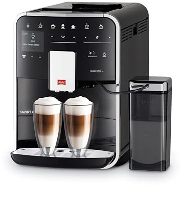 Melitta Barista TS Smart - Kaffeevollautomat mit Milchsystem, Kaffeemaschine mit Mahlwerk und 2-Kammer-Bohnenbehälter für 21 Kaffeespezialitäten, App Steuerung möglich, schwarz