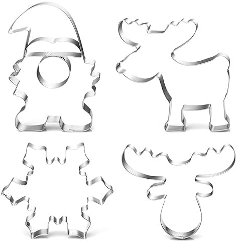 Ausstechformen Weihnachten Ausstecher Wichtel, 4PCS Keksausstecher Weihnachten aus Edelstahl, Plätzchenausstecher Wichtel, Elchkopf, Elch, Schneeflocke Ausstecher für Torten Fondant Kekse Backen