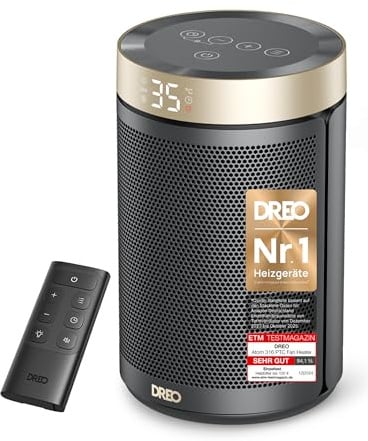 Dreo Energiesparender Heizlüfter, 34 dB Leiser 1500W Elektrischer PTC Keramik, Thermostat, Überhitzungs- & Kippschutz, 12 Std. Timer, Elektroheizung für Räume Schlafzimmer, Heater 316, Gold