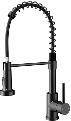 Rainsworth Wasserhahn Küche Schwarz Edelstahl - Zwei Wasserstrahlarten Hochdruck Herausziehbare Küchenarmatur mit Brause Ausziehbar, Spültischarmatur 360° Drehung Geeignet für Küchen