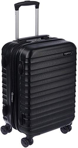 Amazon Basics Hartschalen-Koffer Klein - Erweiterbares ABS-Handgepäck mit 4 Doppel-Spinnerrädern - Kratzfest und Leicht - 55 x 37,5 x 25,5cm - Schwarz