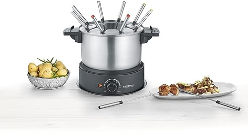SEVERIN Fondue, spülmaschinengeeignetes Fondueset mit 8 farblich markierten Gabeln, elektrisch, aus Edelstahl, für Käsefondue, Schokofondue oder Ölfondue, schwarz, FO 2470
