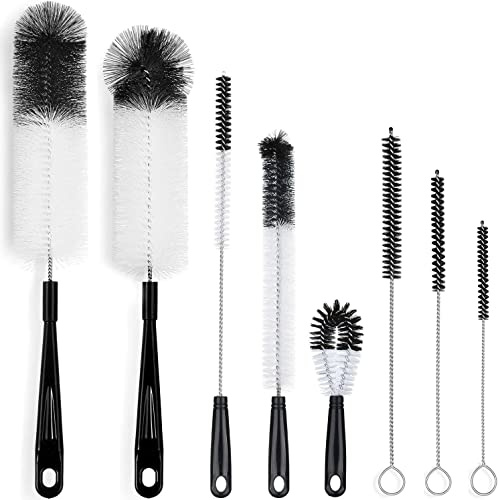 ALINK Flaschenbürste Reinigungspinsel [8er Set] - Langer Flaschen Reiniger Pinsel bürste für Strohhalme, Flasche, Wasserflaschen, Bierflaschen, Thermoskanne-schwarz