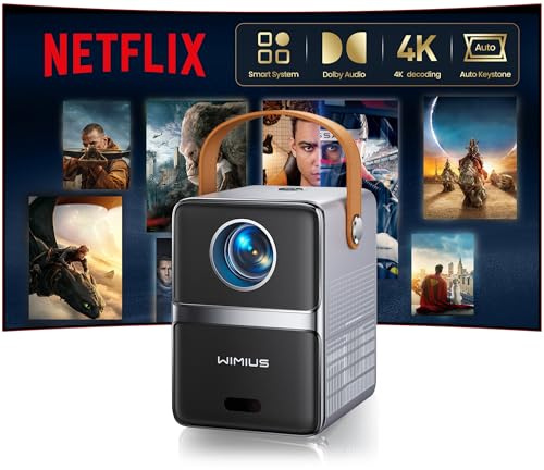 Mini Beamer 4K [Netflix Ready|Dolby Audio] Smart Beamer Klein with WiFi6 2-Wege Bluetooth Full HD 1080P Elektrischer Fokus Auto Vertikale Trapezkorrektur Kurzdistanz Projektor Integrierte Apps