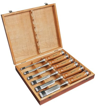 EZARC Stechbeitel Set für Holz, 6-teilig Stemmeisen Set für Holzarbeiten, Stecheisen Satz für Anfänger und Profis - Holzmeiselset