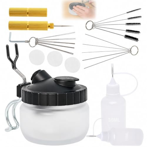 Airbrush Reinigungsset Komplett mit Reinigungsbehälter, Bürsten, Nadeln | Düsenreiniger & Flaschen, Airbrush Cleaning Kit für Pistole, Modellbau, Nail Art & Tattoo Zubehör