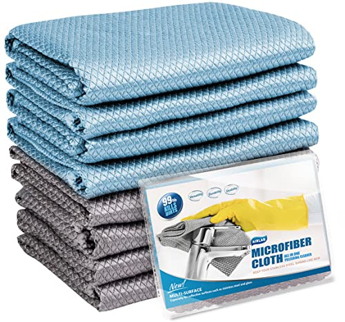 Airlab 8X Mikrofasertücher Putztücher, Nano Streifenfrei Fenstertuch Geschirrtücher, Fishscale Reinigungstücher für Auto, Fenster, Brille, Küche, Glas, Spiegel, Wasserhahn und Bad, 40x30 cm