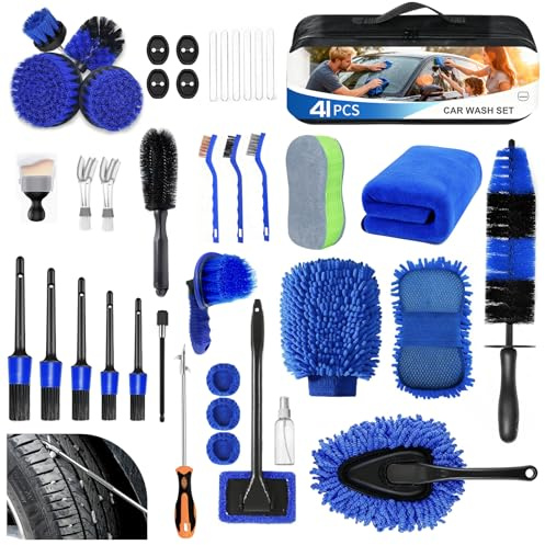 MIAOKE 41-teiliges Professionelles Auto Reinigungsset, Auto Waschen Set | Auto Putz Set mit Autoreinigungsset, Langlebige Bohrbürste, Anwendung für Innen Außenbereich, Räder, LKWs, Motorräder