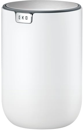 EKO Mini Tischmülleimer mit deckel, 1,5 Liter Kosmetikeimer Weiß, Kleiner Tischabfalleimer für Bad, Schreibtisch, Schlafzimmer oder Auto, Mülleimer mit Edelstahl-Sockel, Small Table Bin, Papierkorb