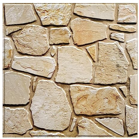 Commomy 10 Stück 3D Wandpaneele Steinoptik Selbstklebend, 30x30cm, Wandverkleidung Selbstklebend Steinoptik, Wasserdicht PVC 3D Wall Panels für Innenwanddekoration Wohnzimmer Küche Schlafzimmer