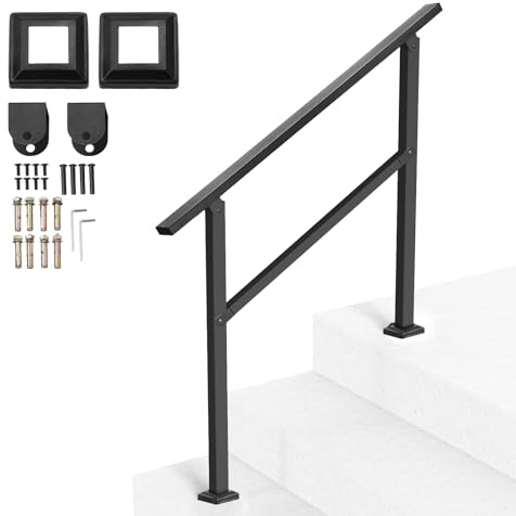 VEVOR Handlauf 103 cm, Treppengeländer-Set für 2–3 Stufen, schwarzes Vierkantrohr mit horizontaler Stange, Stützgeländer aus Karbonstahl für Senioren, Beton- & Decktreppen