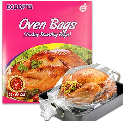 ECOOPTS Ofenbeutel, große Truthahngröße, für Ofen, Kochen, Bratbeutel für Truthahn, Huhn, Fleisch, Schinken, Meeresfrüchte, Gemüse (55 x 60 cm)