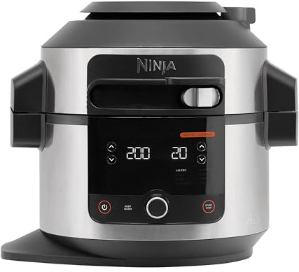 Ninja Foodi Multikocher mit SmartLid, 6L, 11-in-1 Multicooker, OL550EU | Pressure Cooker Schnellkochtopf, Air fryer Heißluftfritteuse, Slow Cooker, Grillen, Backen, Edelstahl