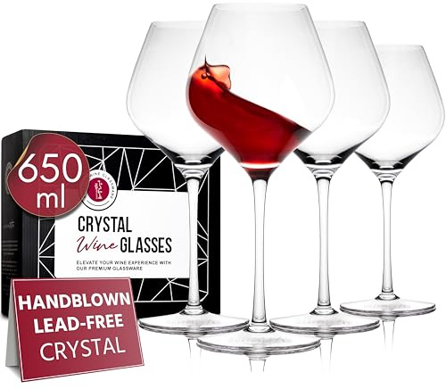 Gusto Nostro Weingläser aus Kristallglas, 4er Weingläser Set, Langer Stiel, Für Rot- und Weißwein, Spülmaschinenfest, Schick, Elegant, Groß und Hoch, für Hochzeiten, Weihnachten, Jubiläen