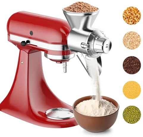 Metall Getreidemühle Aufsatz für Kitchenaid Standmixer, Mehlmühle Grinder für Küchenhelfer Zubehör und Aufsätze, Fit zum Mahlen von nicht öligem trockenem Getreidemais, Kaffeebohnen, Buchweizen, Hafer