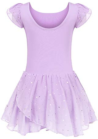 trudge Mädchen Ballettkleidung Ballettkleid mit Rüschenärme und Tutu-Rock | Mädchen Baumwolle Tanzkleid mit Glitzer Rock - Kinder Ballett Trikot für Tanzen Gymnastik Training