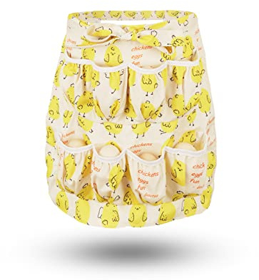 Gautsa Eierschürze für Kinder und Erwachsene, tiefe Taschen mit elastischen Verschlüssen, zum Sammeln von frischen Eiern, Gelb