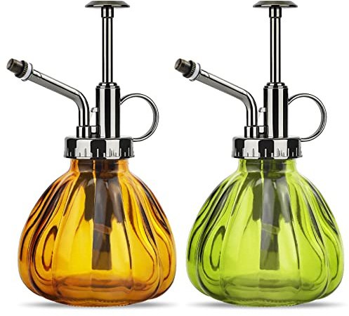 GZLCEU Sprühflasche, Verdicktes Glas Vintage Sprühflasche Pflanzen 2 Stk | 16×9cm Leere Sprühflasche für Gartenarbeit,Pflanze,Blumen,Haus,Büro Reinigung(Hellgrün/Kaffee)