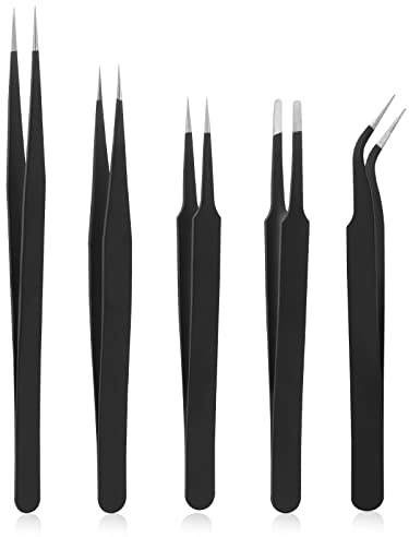 Prasacco 5 Stück Pinzetten Set, Perlen Pinzette Edelstahl Präzisionspinzette Set für Schmuckherstellung, DIY-Handwerk, Elektronische Reparaturen, Maniküre-Werkzeuge (5 Modelle)