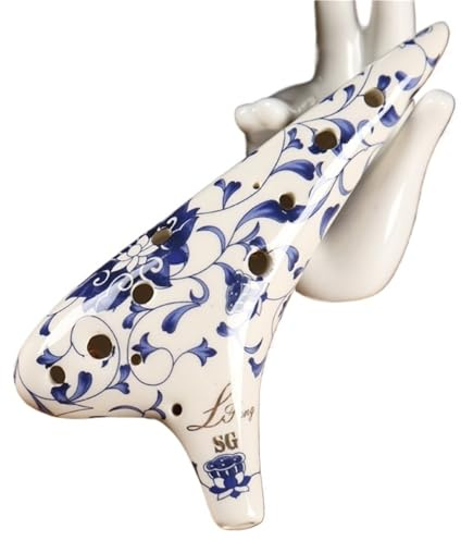 Okarina Keramik-Okarina, 12-Loch, Celadon-farbene Glasur, Blumenmuster, handgefertigtes taoistisches Musikinstrument(SG Tone)