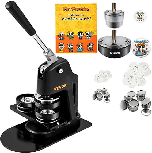 VEVOR Knopfmacher-Maschine, mehrere Größen 58 + 32 mm Abzeichen-Stanzer-Set, Kinder DIY Geschenke Pin Maker, Knopfherstellung Zubehör mit 500 Stück Knopfteilen & Kreisschneider & Zauberbuch