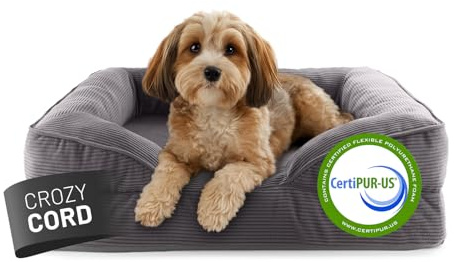 Lumaland orthopädisches Hundebett aus Cord | ergonomisches Hundesofa 70x60 cm - für kleine Hunde | Boden rutschfest | Füllung und Bezug waschbar | Hundekörbchen mit Memory Schaumstoff