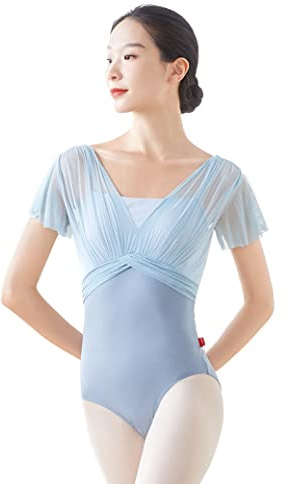 Phoeswan Balletttrikot für Damen, Stickerei Mesh Spleiß Damen Tanztrikot für Ballett, Yoga, Gymnastik Bodysuit