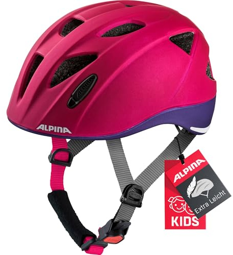 ALPINA Ximo L.E. - Leichter, Sicherer &Bruchfester Fahrradhelm, mit optionalen LED-Licht, Für Kinder, deeprose-Violet, 47-51 cm
