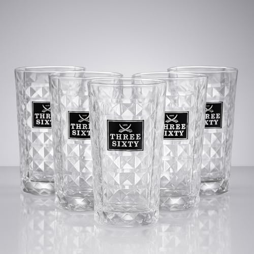 THREE SIXTY Vodka Longdrinkgläser 6er Set – 0,3 L geeicht | Diamond-Cut Design, Premium Cocktail- & Bar-Gläser