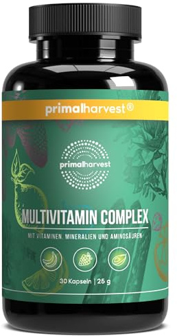 Primal Harvest Multivitamin Tabletten (30 Portionen) - Hochdosiert - Multivitamin Kapseln mit essenziellen Vitaminen - Vitamin A,C,D,K und Mineralstoffen wie Biotin,Zink,Folsäure (1 Pack (60 Count))