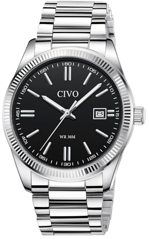 CIVO Herren Uhr Edelstahl Armbanduhr: Einfach Business Wasserdicht Uhren für Männer Schwarz - Analog Quarz Herrenuhr mit Leuchtend Datum