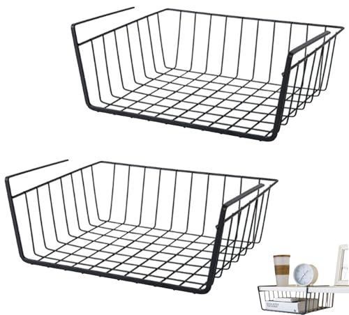 UQMIQURA 2 Stück Metall Hängekorb Aufbewahrungskorb, Unterregal Organizer für Küche, Speisekammer, Bücherregal