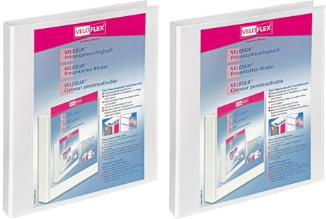 VELOFLEX 1143198-2 - Ringbuch Velodur DIN A4, 2 Stück, 4-D-Ring-Mechanik 25 mm, mit Sichttasche vorne und Rückentasche, weiß