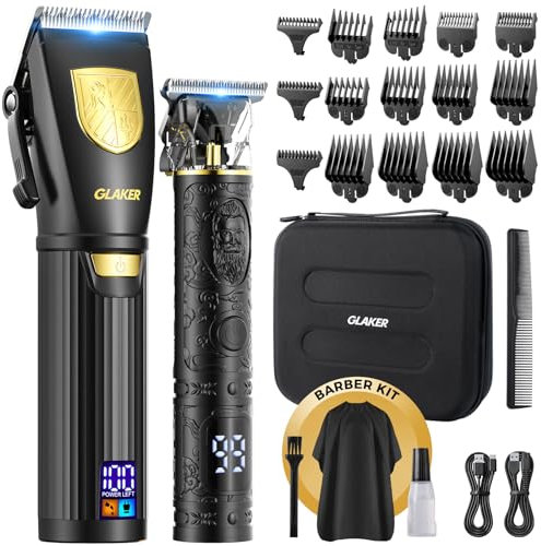 GLAKER Haarschneidemaschine Profi-Set für Herren, Kabellose Haarschneider & Barttrimmer für zu Hause, mit 15 Führungskämmen,Trageetui (Schwarz)