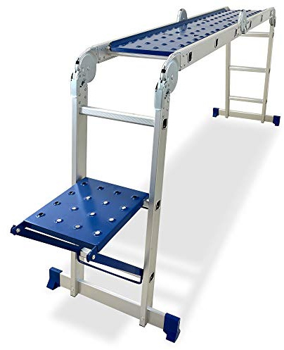 KELI – Gelenkleiter, 3,5 m, multifunktional, mehrere Positionen, Plattform, hergestellt aus Aluminium, professionelle Qualität, Einstiegsstufe, komfortabel, zertifiziert bis 150 kg, EN131 CE