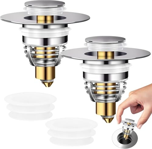 Dachiy Waschbeckenstöpsel 2er Pack, Universell (32-42mm), Edelstahl | Pop Up, Anti-Verstopfungs-Sieb, Für Badezimmer & Spülbecken, Haarsieb, Abflussstopfen