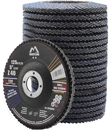 Merryland 20 Stück 40K Fächerscheibe 125 Metall Lamellenscheibe T29 | 125mm Winkelschleifer, Stahl Edelstahl Zirkonkorund Blau Schleifmopteller, Craft-Line FC1108214-20