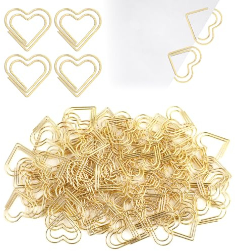 100 Stück Büroklammern Herz Gold, Büroklammern Motiv, Klein Büroklammer | 2.5cm, Büroklammer Set für Büro,Schule,Klassenzimmer, Aktenklammer