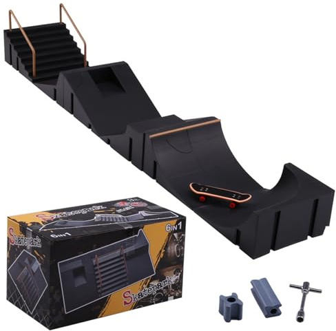 KINDLUME Fingerboard, Finger Skateboards Set, Fingerboard Rampe, Finger Skateboard Park, Modulares Set mit 6 Rampen, Verbindungsknöpfen, für Skate-Tricks, Kreativspiel, Geschenkidee