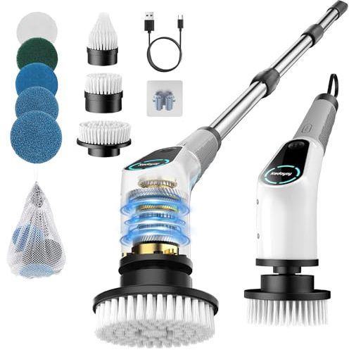 Elektrische Reinigungsbürste, 8 in 1 Electric Cleaning Brush mit austauschbaren Bohrbürstenköpfen, Wanne mopSet, Elektrische Putzbürste mit Verstellbarem Griff für Bad Küche Auto Fußboden