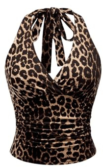 GORGLITTER Damen Trägertop mit Leopardmuster Y2K Top Festival Outfit Oberteil Neckholder Partytop Braun M