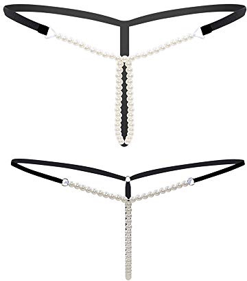 Kissecret Damen G-String T-Back Tanga mit Perlen 2 Styles Dessous T-String Schlüpfer